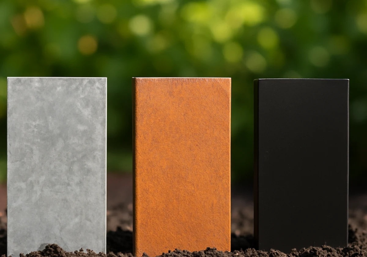Side-by-side comparison of three vertical steel edging products