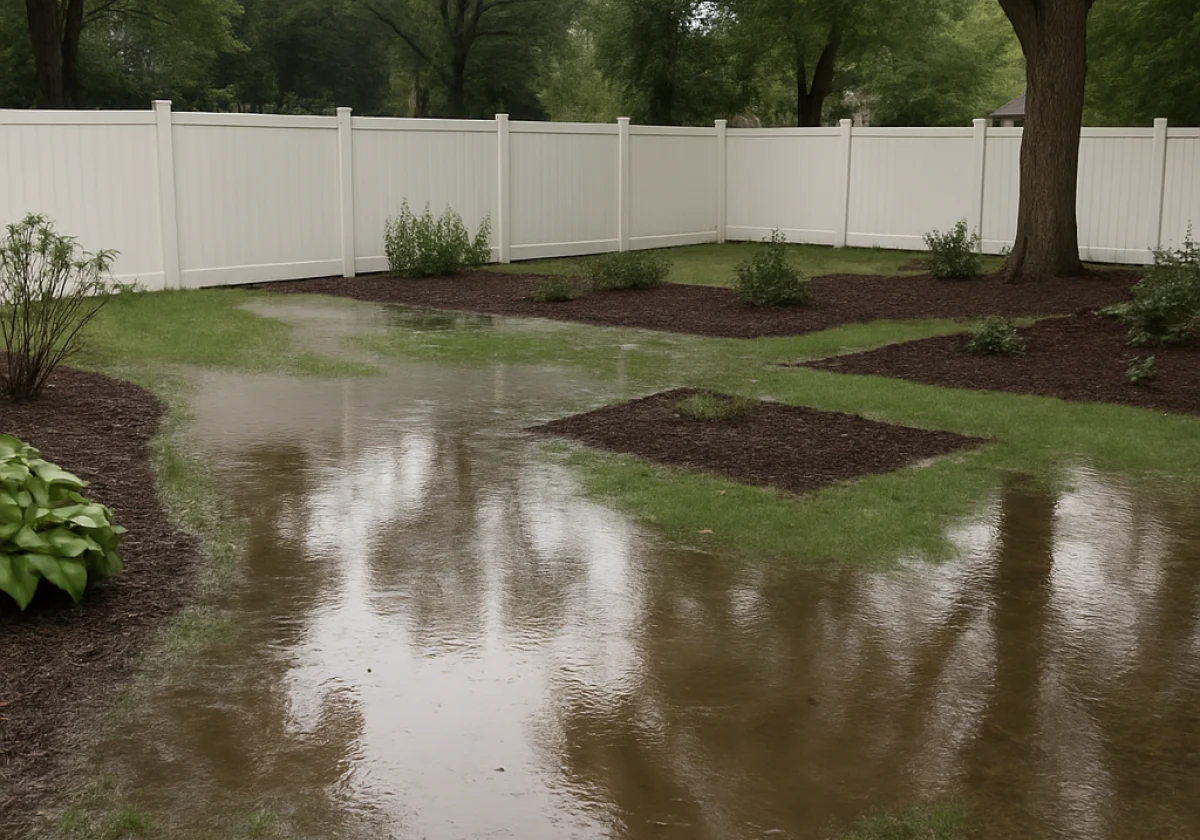 A messy garden drainage leading to flooding
